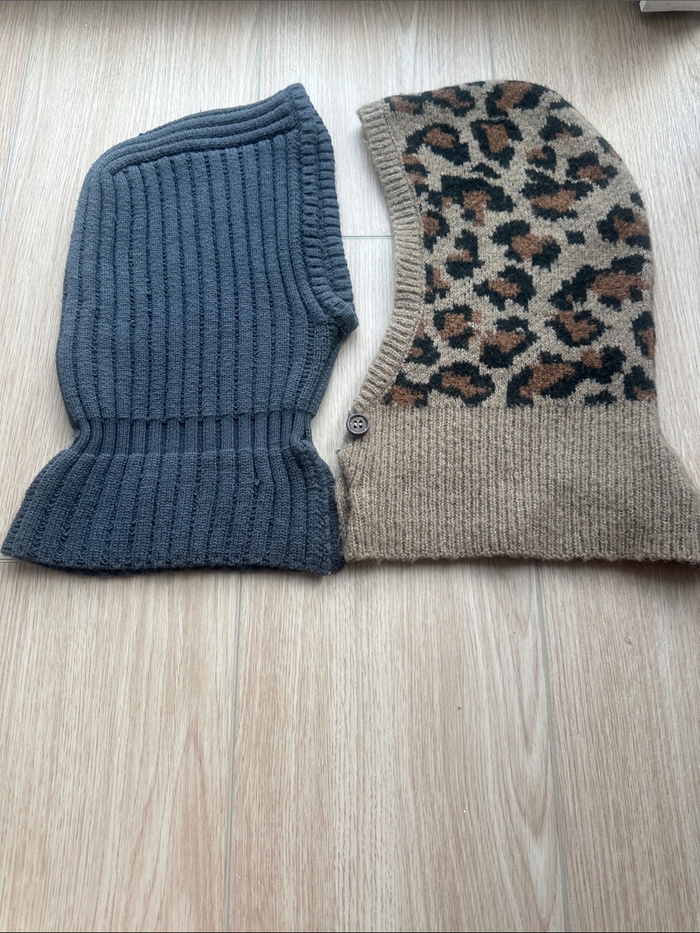 Knit Hood Balaclava Duo - Charcoal & Leopard Tan